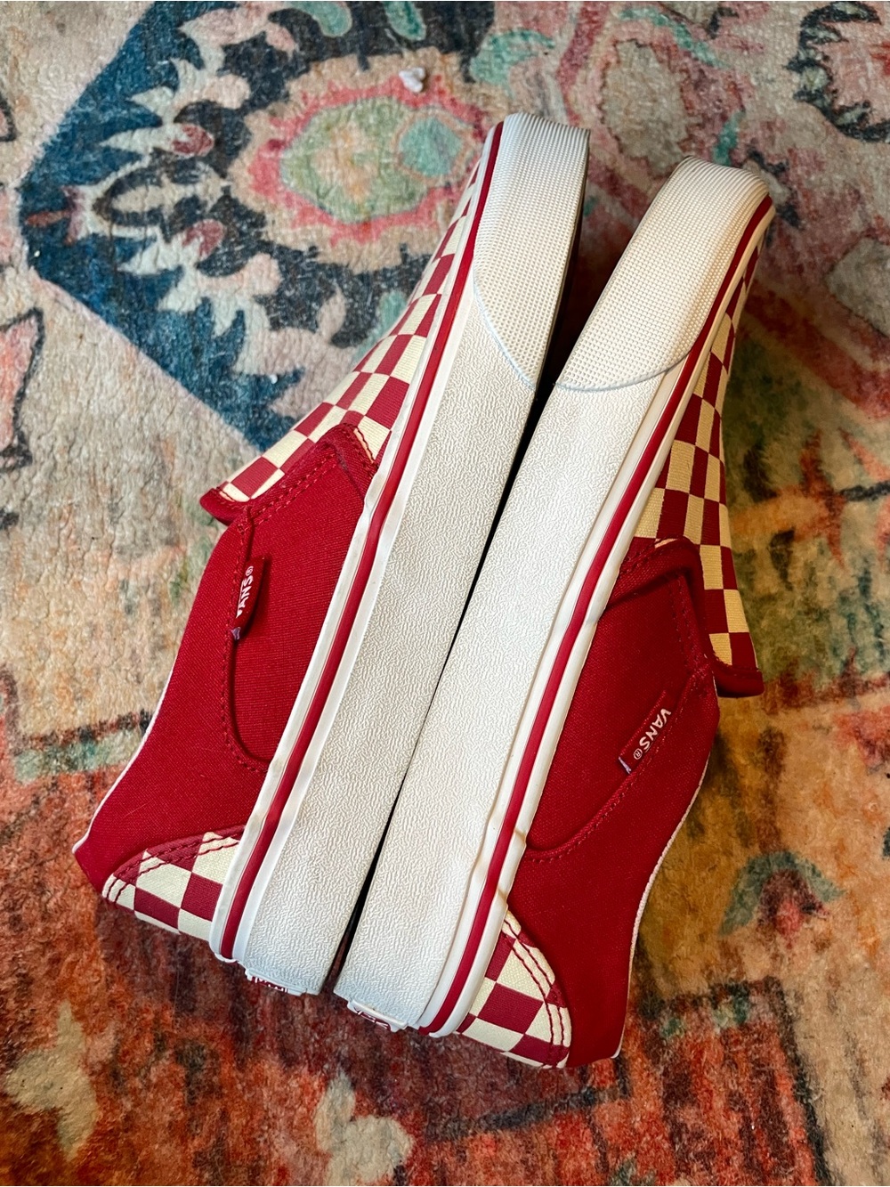 VANS Red and Cream Checkerboard Slip Ons Sz 7 - Picture 4 of 7